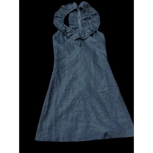 Loeffler Randall‎ Linen Blend Dress Ruffled Halter Top A-Line black size 2 - Picture 1 of 8
